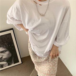 3/4-sleeve Cutout T-shirt / Strapless Floral Print Midi Shift Dress