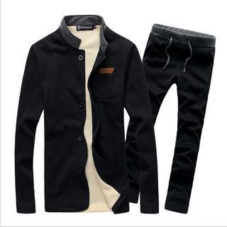 Set: Mandarin Collar Button Jacket + Sweatpants