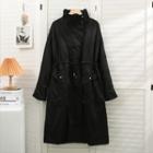 Drawstring-waist High-neck Loose Jacket Black - One Size