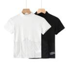 Short-sleeve Mock-neck Mesh Panel T-shirt