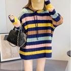 Color Block Striped Hooded Sweater