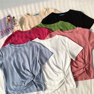 Short-sleeve Asymmetric Front Knot T-shirt