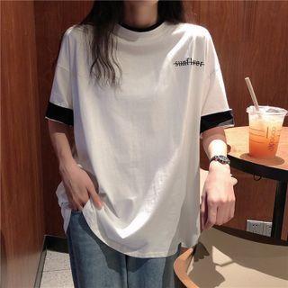 Contrast Short-sleeve Lettering Print T-shirt