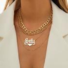 Set Of 4: Layered Lettering Chunky Chain Necklace 0466 - Gold - One Size