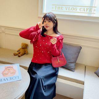 Faux Pearl Ruffle Sweater