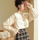 Flared-cuff Ruffled Blouse Almond - One Size