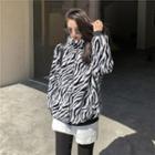 Long-sleeve Zebra Pattern Zip Jacket As Shown As Figure - One Size