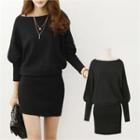Dolman-sleeve Knit Mini Dress Black - One Size