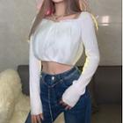 Square-neck Panel Cropped Top