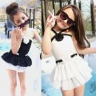 Family Matching Set: Contrast Trim Swim Dress + Swim Bottom + Hat