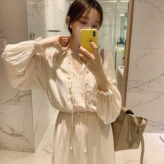 Long-sleeve Ruffled Midi A-line Dress