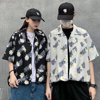 Couple Matching Elbow-sleeve Floral Print Shirt