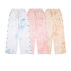 Side Button-up Tie Dye Wide-leg Pants