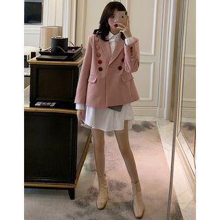 Buttoned Plain Blazer / Mini Shirtdress