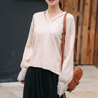 Lace Cuff Cut-out Sweater