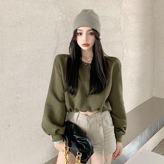 Chain Neckline Plain Cropped Pullover
