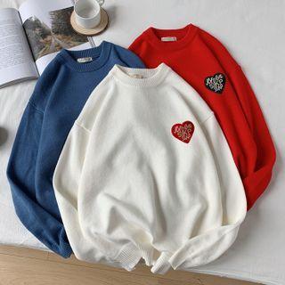 Plain Heart Pattern Round-neck Sweater