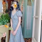 Short-sleeve Floral Lace Trim Midi A-line Dress