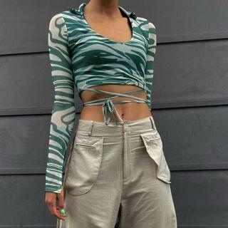Zebra Print Tie-strap Crop Top