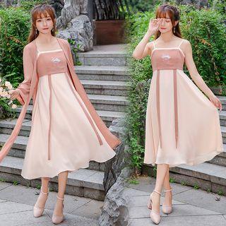 Long Light Jacket / Spaghetti Strap Midi Dress