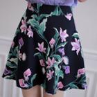 Band-waist Floral Pattern Flare Miniskirt