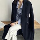 Metallic-button Wool Blend Long Coat With Sash