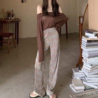 Off-shoulder T-shirt / Tie-dye Print Wide-leg Pants