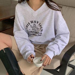 V-neck Letter Oversize Sweatshirt