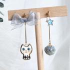 Non-matching Lace Bow Cat Dangle Earring