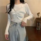 Mock Two-piece Ribbed Shirred Knit Top