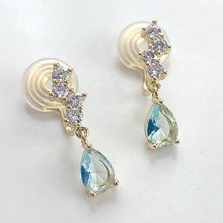 Rhinestone Clip-on Earring 1 Pair - Ocean Blue - One Size