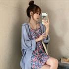 Long-sleeve Plain Shirt / Sleeveless Floral Dress