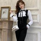 Long-sleeve Ruffle Blouse / Straight-leg Jumper Pants