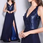 Sleeveless Sequined A-line Maxi Party Dress