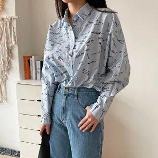 Curve-hem Letter Oversize Shirt