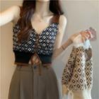 Cropped Lace Up Print Tank Top