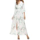 3/4-sleeve Floral Print Slit Maxi A-line Dress