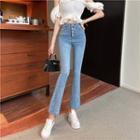 High-waist Beaded Cropped Boot-cut Jeans