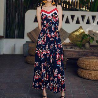 Suspender Floral Print Midi Dress