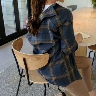 Pocket-detail Checked Shirt Navy Blue - One Size