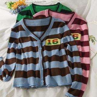 Patched Striped Cardigan