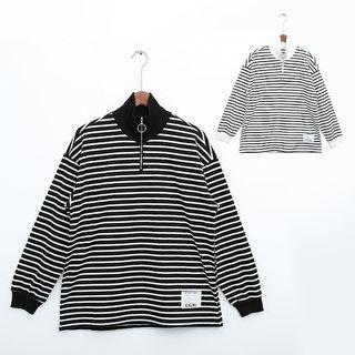 Long-sleeve Striped Stand-collar Top