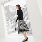 Band-waist Striped Knit Skirt Black - One Size