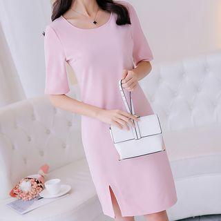 Side Slit Short Sleeve Knit Dress