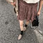 Frill-trim Crinkled Plaid Miniskirt