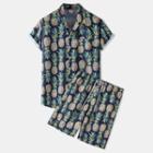 Set: Short-sleeve Pineapple Print Shirt + Shorts