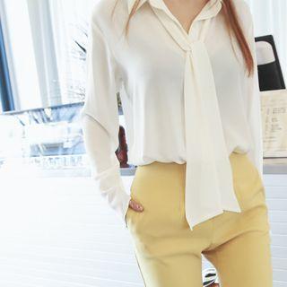Wide-cuff Chiffon Blouse With Scarf