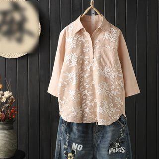 Elbow-sleeve Embroidered Overhead Shirt