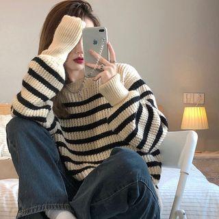 Round-neck Striped Sweater As Shown In Figure - One Size