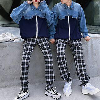 Couple Matching Denim Zip Jacket / Plaid Pants